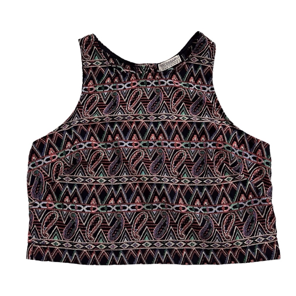 Vintage Necessary Clothing Crop Top Boho Button Back 70s Southwest Approx Small